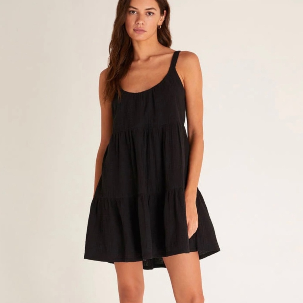 Z Supply Danny gauze mini dress in Black